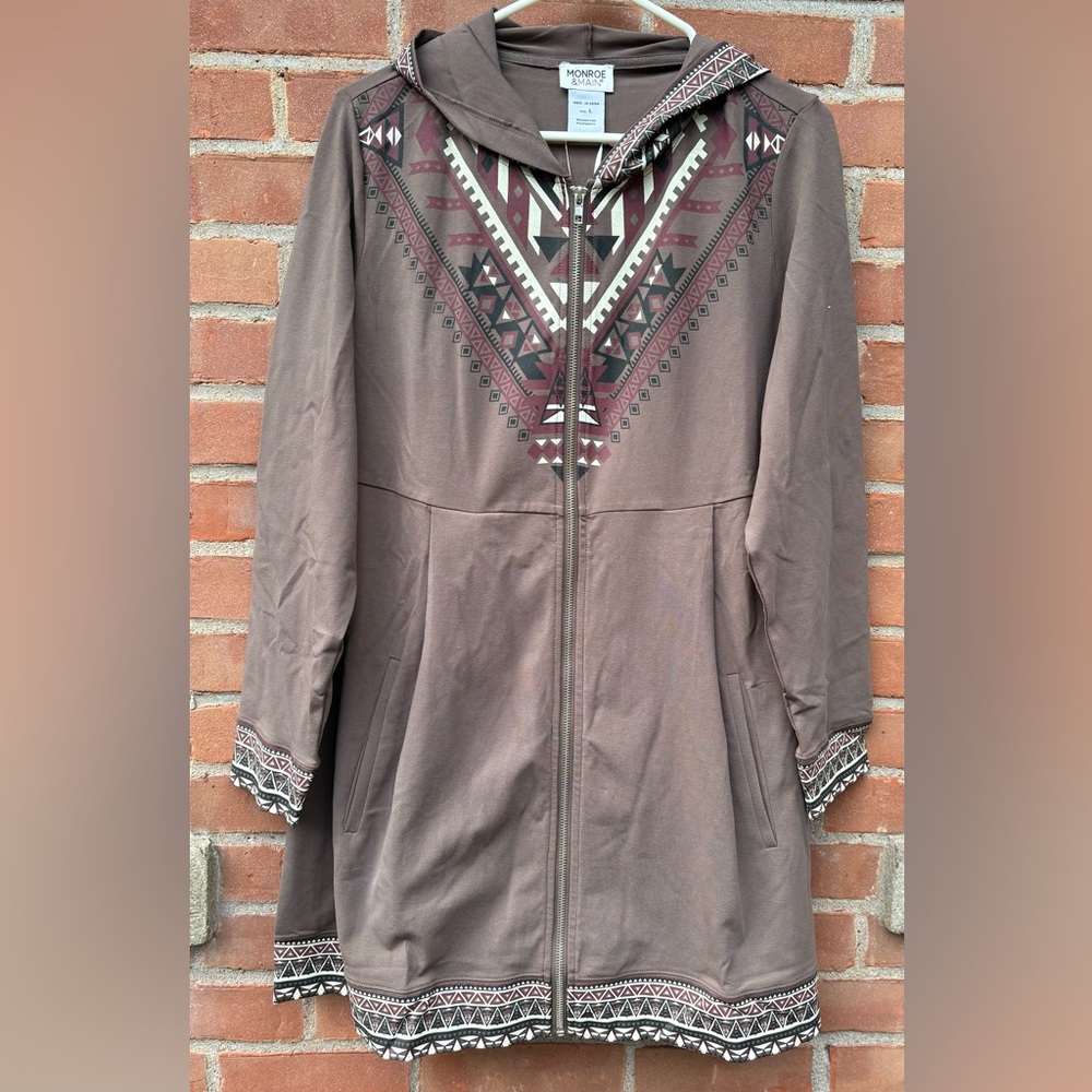 Monroe & Main Jacket Womens Large Hooded Zip Aztec Southwestern Boho Cowgirl